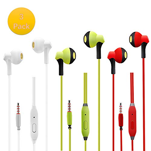 Book Cover [3 Pack] Premium Aux Headphones/Earphones/Earbuds / 3.5mm Wired Headphones/Noise Isolating Earphones with Built-in Microphone Compatible with iPhone iPod iPad Samsung Android Phone(White+red+Green)