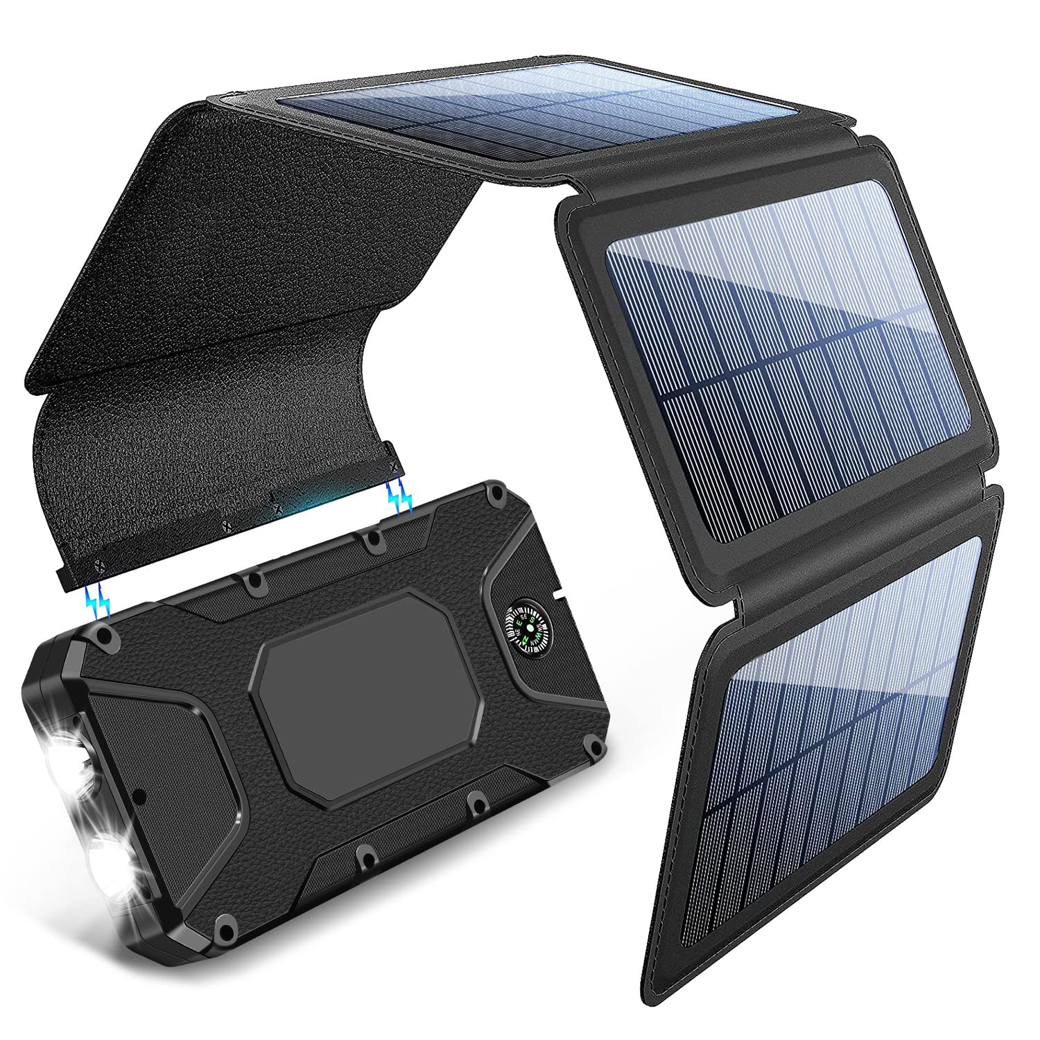 Book Cover MOSILA Portable Solar Charger Power Bank 26800mAh Huge Capacity Battery Dual Inpouts 2 USB Outputs Backup Battery with Flashlight Compass Compatible with Android Phone Tablet and Other Smart Devices