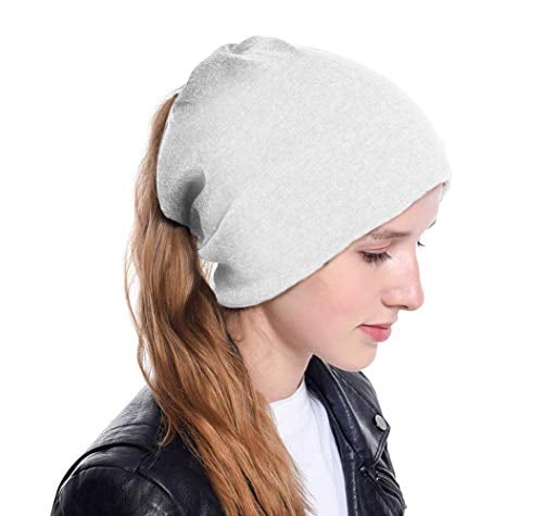 Book Cover TIENCIY New Messy Bun Ponytail Winter Beanie Hat for Women Slouchy Beanie with Hair Hole for Indoor and Running Sport