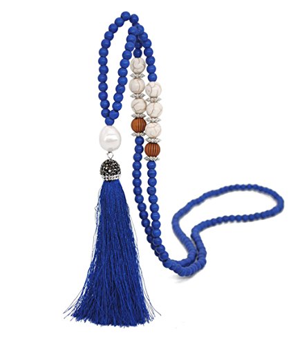 Book Cover Long Tassel Necklace Handmade Turquoise Pearl Crystal Beads Necklace for Women Fashion Jewelry