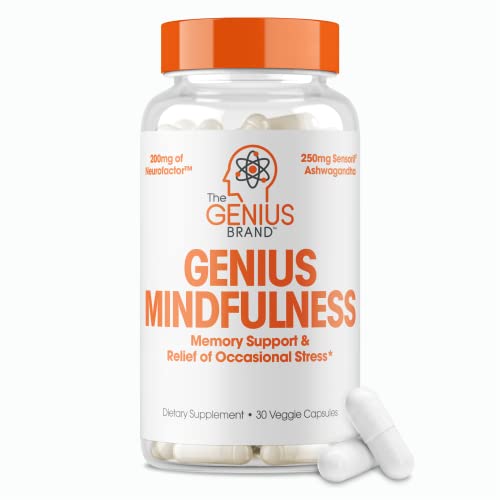 Book Cover Genius Mindfulness Supplement, Nootropic Cognitive Brain Booster Enhances Memory, Focus & Energy - Natural Calming Supplement with Ashwagandha, NeuroFactor, & Blueberry Extract - 30 Veggie Capsules