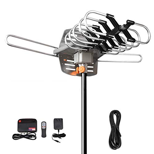 Book Cover Outdoor Amplified HD TV Antenna 150 Miles Long Range with Motorized 360 Degree Rotation, 32FT RG6 Coax Cable-UHF/VHF/1080P/4K with Infrared Remote Control