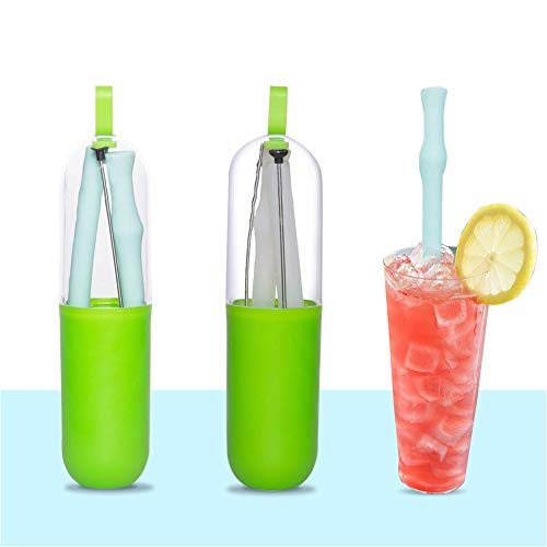 Book Cover Collapsible Reusable Silicone Straws, Portable Folding Drinking Straw, BPA Free with Travel Case & Cleaning Brush, Suitable for 20/30 oz Tumblers for Home Office Travel Party _2 Pack