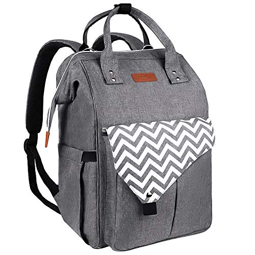 Book Cover Diaper Bag Backpack, Sholov Large Multifunctional Waterproof Baby Nappy Changing Bags with USB Port, Changing Pad, Stroller Strap Gray
