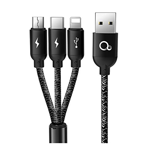 Book Cover Multi USB Charging Cable, AOJI Nylon Braided Retractable USB C Cable 3 in 1 Car Phone Charger Cord with Micro USB/Type C Compatible for iPhone 8/9/XR/Max/X/8/7 Plus/Samsung S10 S9 /Note 9/ Moto G7/LG