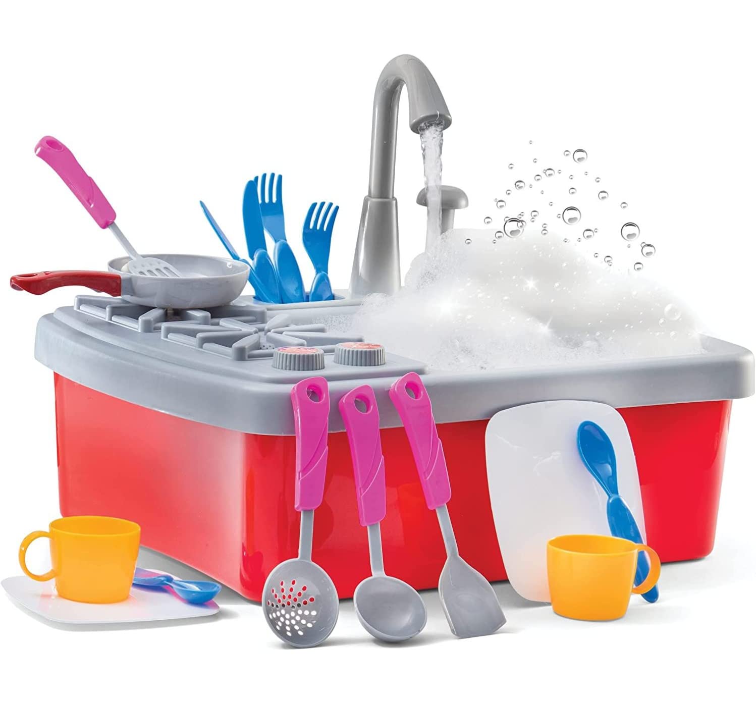 Book Cover Play22 17 Pc Kids Play Sink with Running Water - Kitchen Sink Toy - Toddler Sink Toy with Real Faucet & Drain, Dishes, Utensils - Play Cooking Stove W/Pan - Kitchen Toys for Toddlers & Kids