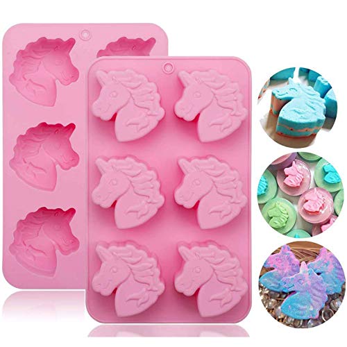 Book Cover Palksky (2 PCS)6 Cavities Unicorn Silicone Soap Molds/Unicorn Bath Bomb Mold, Christmas Soap Molds for Pudding Loaf Brownie Cornbread Cheesecake Chocolate Candy Jelly Resin Crayon Lotion Bars