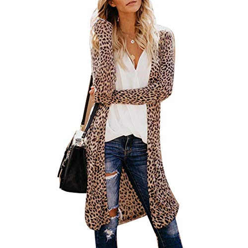 Book Cover Tinffy Women's Autumn Winter Loose Leopard Open Front Long Sleeve Cardigan Outwear