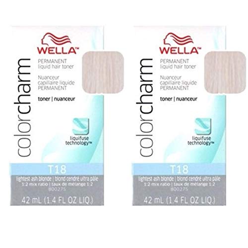 Book Cover Wella Color Charm Permanent Liquid Hair Color T18 Lightest Ash Blonde (2 Pack)