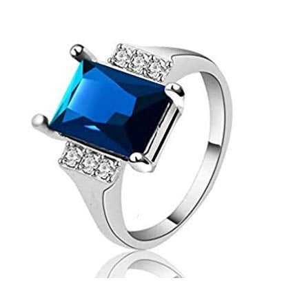 Book Cover Hithop Vintage Women Aquamarine Blue Rhinestone Silver-Plated Alloy Ring Size 8 (WE72YT)