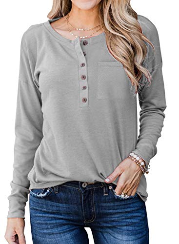 Book Cover MIHOLL Womens Long Sleeve V Neck T-Shirts Button Down Casual Shirt Tops