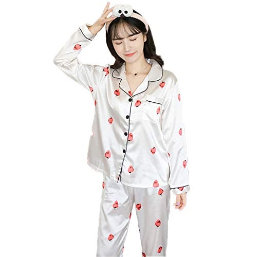Book Cover Women's Satin Pajamas, Pajamas Sets 2 Piece, Long Sleeve Button Down Pj Set Sleepwear Loungewear