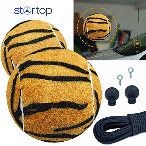 Book Cover Double Garage Parking Assist Aids for Cars - Tennis Ball Garage Parking Aid, Easy To Install Fun Tiger Print Stop Assistant Sensor (2 Sets)