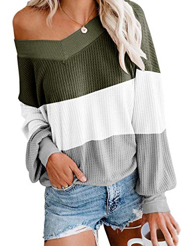 Book Cover ETCYY Women's Off Shoulder Sweater Colorblock Batwing Sleeve Loose Oversized Knit Pullover Tops