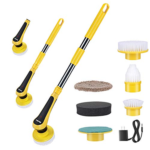 Book Cover Electric Spin Scrubber, iMartine Cordless Shower Scrubber Super Powered with 6 Replaceable Cleaning Bathroom Scrubber Brush Heads, 1 Adapter and Extension Arm for Floor Kitchen Tub Tile Sink Wall