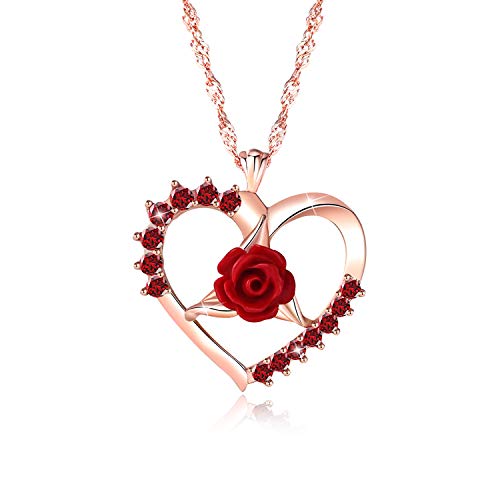 Book Cover Rose Necklace for Mothers Day, Heart Necklace 3D Flower Love Necklace Rose Gold Pendant Necklaces for Women Girls Fashion Jewelry with Gift Box for Mom Birthday Day