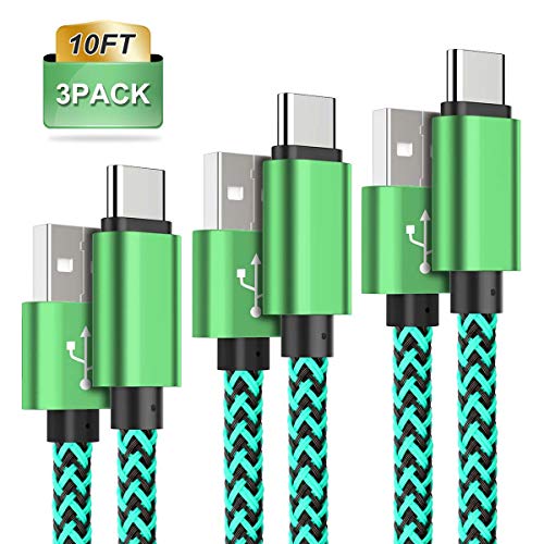 Book Cover USB Type C Cable, VICOX 3 Pack 10FT Heavy Braided USB Type A to C Fast Chargeing for Samsung Galaxy Note 10 9 8, S8 S9 S10 Plus S10e Google Pixel Nintendo Switch Nexus LG V30 V40 G7 (Green)