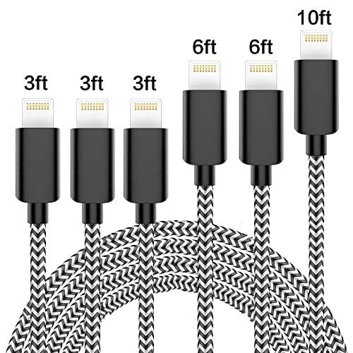Book Cover Vertebraid iPhone Charger, MFi Certified Cable 6Pack 3FT 3FT 3FT 6FT 6FT 10FT Extra Long Nylon Braided USB Fast Charging& Syncing Cord Compatible with iPhone/XS/XR/X/8/8Plus/7/7Plus/6S/6Plus/Pad More