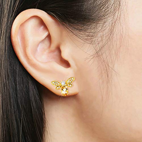 Book Cover Mom Gifts Bee Earrings Flower Bee Dangle Drop Stud Cubic Zirconia Earrings for Girls Hypoallergenic