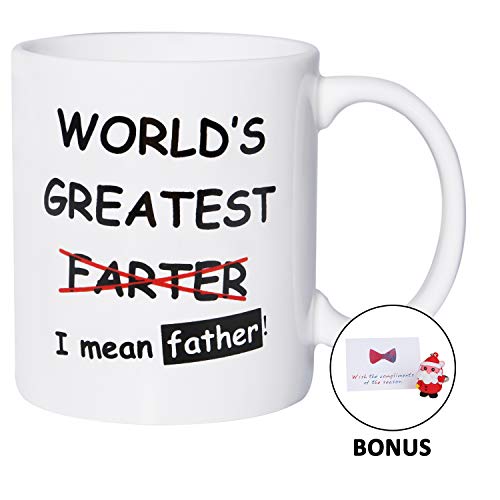 Book Cover Gifts for Dad Mug From Daughter Son, World's Greatest Farter, I Mean Father Christmas Gifts Funny Mugs, bonus A Keychain Pendant & Greeting Card, 11 oz