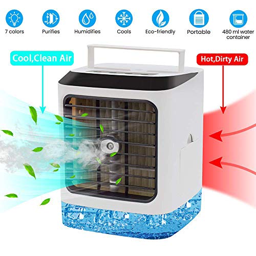 Book Cover WDA Portable Air Cooler, 4 in 1 Small Personal Space Air Conditioner Cooler and Humidifier , Air Cooler Desk Fan Cooling with Portable Handle for Home Room Office