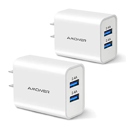 Book Cover Amoner Wall Charger, 2Pack 24W 2-Port USB Plug Cube Travel Wall Charger for iPhone 12/Mini/11/Pro/ProMax/Xs/XS Max/XR/X/8/7, iPad Pro/Air 2, Galaxy10/9, Note10/9, and More