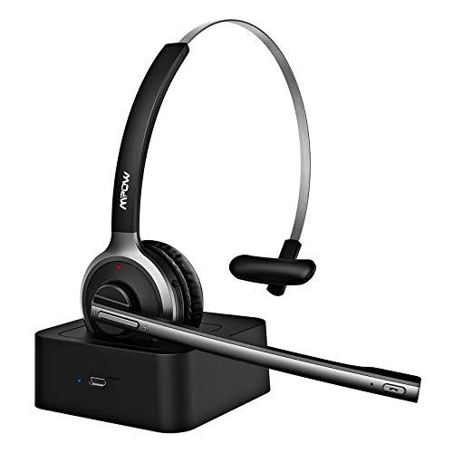 Book Cover Mpow M5 Pro Bluetooth Headset with Microphone, Wireless Headphones for Cell Phone, Noise Canceling Headset with Charging Base for PC, Laptop Truck Driver, Office,Call Center,Skype