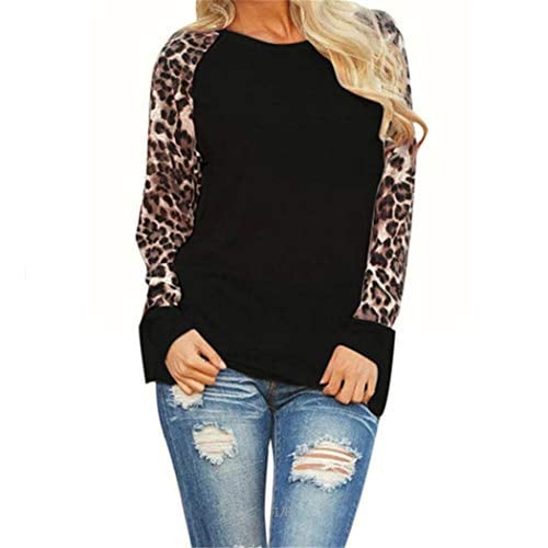 Book Cover Fenido Women Casual O-Neck Leopard Patchwork T-Shirt Knits & Tees - White - XX-Large
