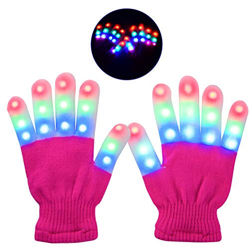 Book Cover Yostyle Children LED Finger Light Up Gloves,Small 3 Colors 6 Modes Flashing LED Warm Gloves Colorful Glow Flashing Novelty Toys for Kids Boys Girls (Pink)