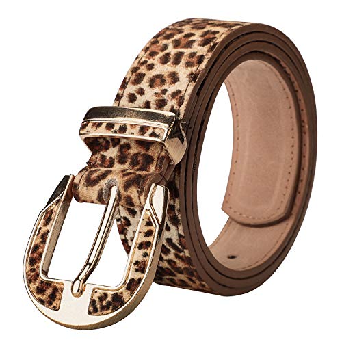 Book Cover Gackoko Women Leopard Print PU Leather Belt for Dress & Jeans with Fashion Alloy Buckle - - M : Waist 28/31