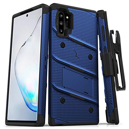 Book Cover ZIZO Bolt Series for Samsung Galaxy Note 10 Plus Case | Heavy-Duty Military-Grade Drop Protection w/ Kickstand Included Belt Clip Holster Lanyard (Blue/Black)