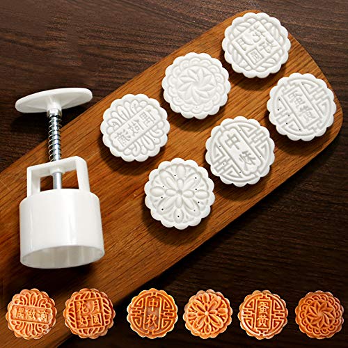 Book Cover Cookie Stamps, 3D Moon Cake Mold Hand Press Cookie Stamps Pastry Tool, Food-grade Resuable Flower Biscuit Cake Cookie Stamps, 1 Mold 6 Stamps 65g (75g)