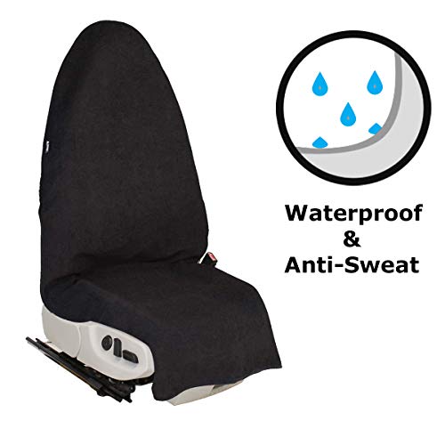 Book Cover VaygWay Sweat Towel Seat Cover - Waterproof Front Car Seat Towel - Athletes After Running, Swimming, Hiking - Outdoor Sports Machine Washable Towel - Black SUV Fit Gym Towel
