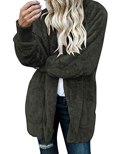 Book Cover Justew Women Fashion Casual Solid Plush Open Front Hooded Cardigan Coat Fashion Hoodies Green