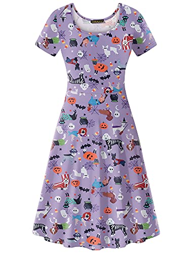 Book Cover NASHALYLY Women's Halloween Dress Short Sleeves Printed Vintage Style A-Line Party Dress