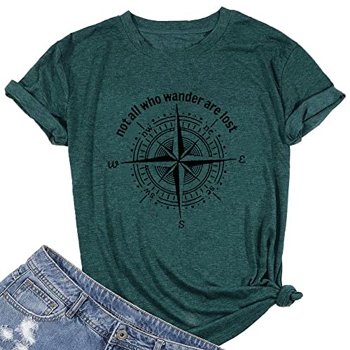 Book Cover Womens Not All Who Wander are Lost T-Shirt Workout Shirts Summer Funny Letters Compass Graphic Casual Tops Athletic Tee