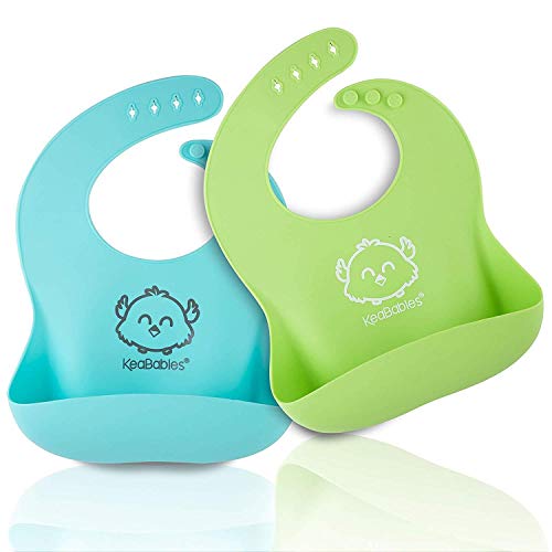 Book Cover Silicone Baby Bibs - Waterproof, Easy Wipe Silicone Bib for Babies, Toddlers - Baby Feeding Bibs with Large Food Catcher Pocket - Travel Bibs Set for Boys, Girls - Food Grade BPA Free (Cloud Nine)