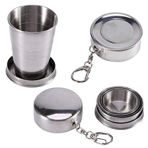 Book Cover Stainless Steel Collapsible Cup with Protective Hat, Portable Travel Folding Cup Camp Keychain Retractable Telescopic Cup Outdoor 75ml
