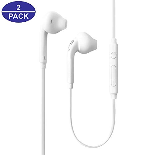 Book Cover Aux Headphones/Earphones/Earbuds, (2 Pack) Sobrilli 3.5mm Wired in-Ear Headphones with Mic and Remote Control for Samsung Galaxy S9 S8 S7 S6 S5 S4 Edge + Note 4 5 6 7 8 9 and More Android Devices