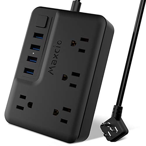 Book Cover Power Strip with 4 USB Ports 4 Outlets, Maxcio Desktop Charging Station with 10A 5 ft Extension Cord Multi Outlets Extender Plug for Cruise Ship, Dorm Room, Home & Office, Black