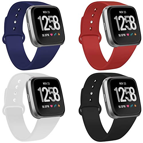 Book Cover Coperr 4 Packs Bands Compatible with Fitbit Versa/Fitbit Versa 2 / Fitbit Versa Lite for Women and Men, Soft Silicone Sport Strap Replacement Wristband with Ventilation Holes for Fitbit Versa