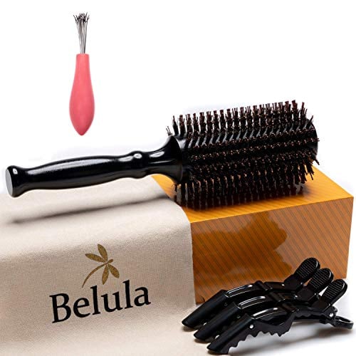 Book Cover Boar Bristle Round Brush for Blow Drying Set. Round Hair Brush With Large 2.7â€ Wooden Barrel. Hairbrush Ideal to Add Volume and Body. Free 3 x Hair Clips & Travel Bag.