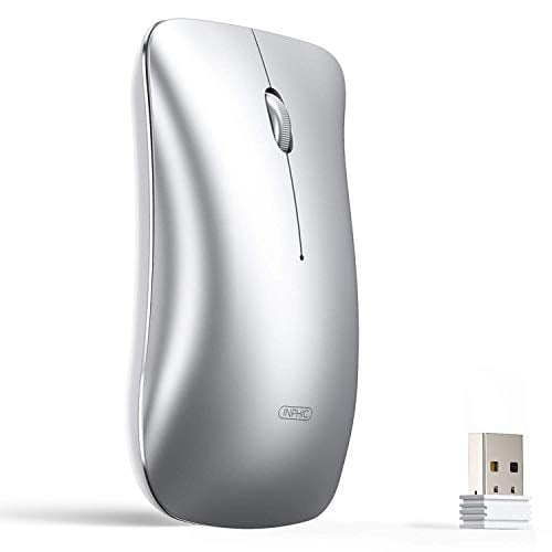 Book Cover Wireless Mouse Rechargeable, Inphic Slim Silent Click 2.4G Cordless Mouse 1600DPI Travel Portable PC Computer Laptop Wireless Mice with USB Receiver for Windows Mac MacBook, Silver