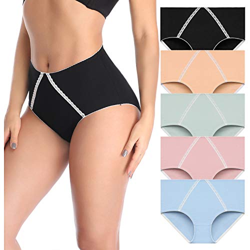 Book Cover Women`s High Waist Underwear Full Coverage Lace Panties Soft Comfort Cotton C Section Briefs Underwear for Women Multipack