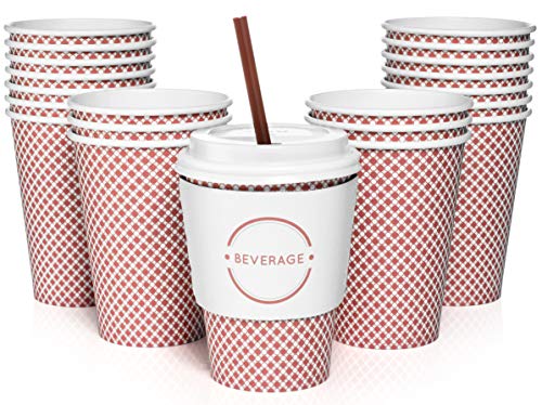 Book Cover Sweetzer & Orange 12 Oz. Disposable Paper Coffee Cups with Lids (Set of 100) Includes Stir Sticks and Sleeves - Great Checkered Design for Tea, Hot Chocolate, Mochas and Lattes, Too (Red)