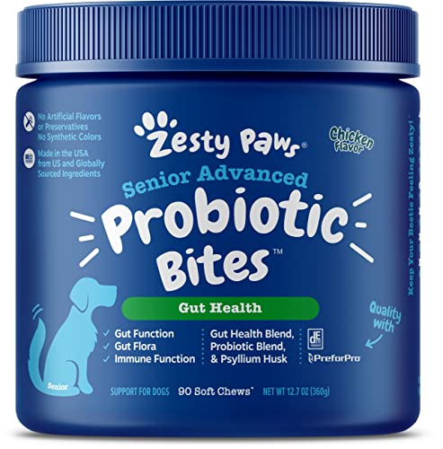 Book Cover Zesty Paws Probiotics for Dogs - Digestive Enzymes for Gut Flora, Digestive Health, Diarrhea & Bowel Support - Clinically Studied DE111 - Dog Supplement Soft Chew for Pet Immune System - Advanced