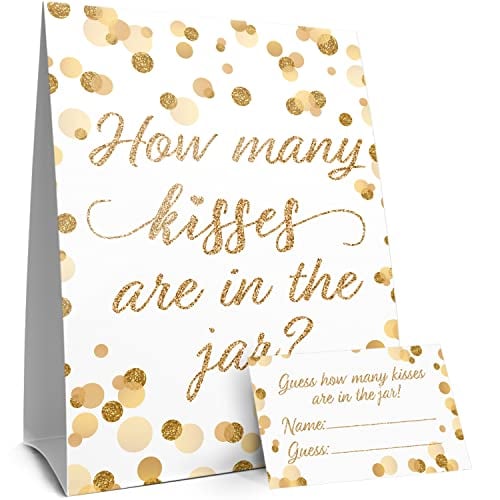 Book Cover How Many Kisses in the Jar Game - White and Gold (Sign with Cards)