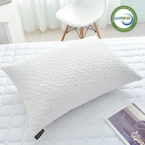 Book Cover SORMAG Bed Pillows for Sleeping, Adjustable Shredded Memory Foam Pillow, Cooling Bamboo Pillow Neck Support for Back, Stomach, Side Sleepers-Queen Size