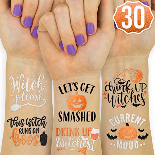 Book Cover xo, Fetti Halloween Decorations Temporary Tattoos - 30 styles | Drink Up Witches, Witch Please, Halloween Party Supplies