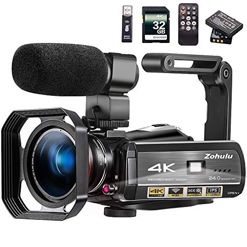 Book Cover ZOHULU Video Camera 4K Camcorder Vlog Camera for YouTube, HD Digital Camera with 30X Digital Zoom and Night Vision, Video Recorder with Microphone, Wide Lens (32GB SD Card, 2 Batteries Included)